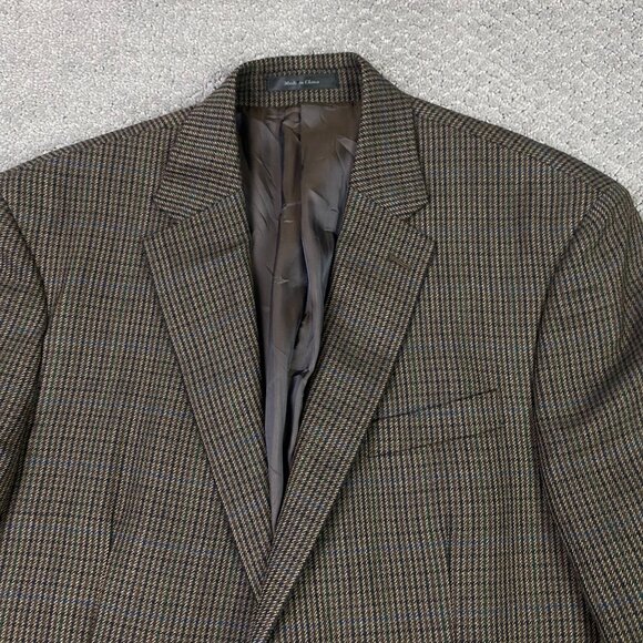 Lauren Ralph Lauren Houndstooth Blazer Sport Coat Mens 44L Brown Green Blue Wool - Picture 2 of 14
